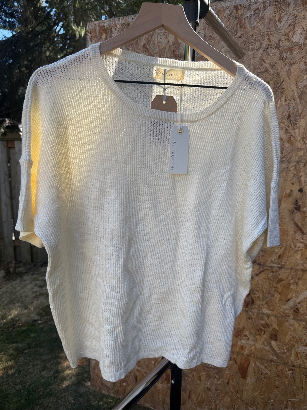 By Together Ivory Knit Short-Sleeve Sweater Top
